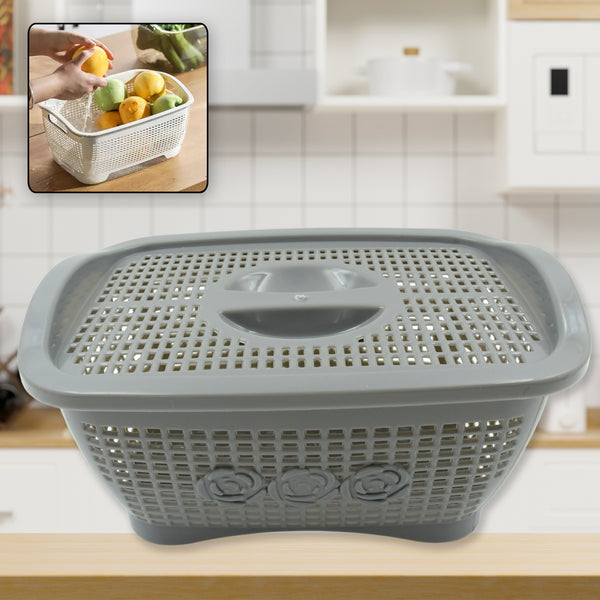 5546 Multipurposes Plastic Basket Organizer For Kitchen Countertop Cabinet Bathroom With Lid Plastic Storage Basket For Store Fruits Vegetables Magazines Cosmetics Stationary (1 Pc  Mix Color )