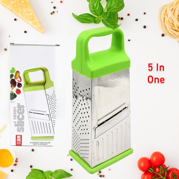 5585 Miracle 5 In 1 Multifunctional Stainless Steel 5in1 Cheese Grater With Handle Stainless Steel Material Food Grater For Carrot Cheese Panner Lemon Or Orange Peel And Other Vegetable  Fruit