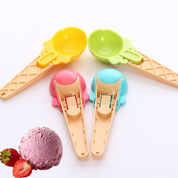 5509 Ice Cream Spoons 2pcs Plastic Water Melon Scoopers With Trigger Dipper And Adults For Summer Party Ice Cream Scoop Food Serving Spoon Kitchen Tools Ice Cream Digging Spoon Household Spoons Cupcake Spoons Aps Fruit Ball Player (2 Pc)