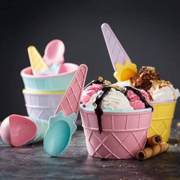 5322 Ice-cream Waffle Spoon Bowel Cup Set  Premium Ice Cream Set  Ice-cream Bowel With Spoon  6 Units Couple Bowl Set  Color Box