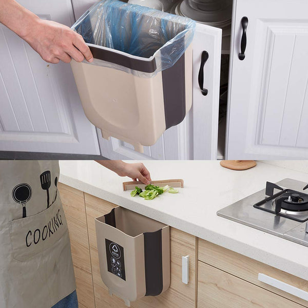 5873 Hanging Trash Can For Kitchen Cabinet Door Small Collapsible Foldable Waste Bins Hanging Trash Holder For Bathroom Bedroom Office Car Portable.