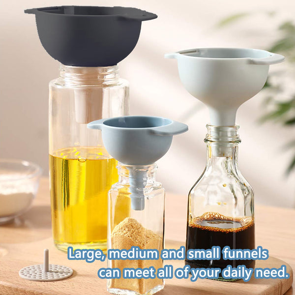 12007 3 In 1 Kitchen Funnel Set Of 3 Funnel For Filling Bottle Small Canning Funnel With Handle Food Grade Plastic Funnel With Detachable Strainer Filter For Liquid Dry Ingredients And Powder