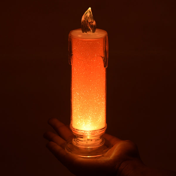 8438 Red Led Flameless Candles Battery Operated Pillar Candles Flickering Realistic Decorative Lamp Votive Transparent Flameless Ornament Tea Party Decorations For Hotel Scenehome Decor Restaurant Diwali Decoration Candle Crystal Lamp (1 Pc)